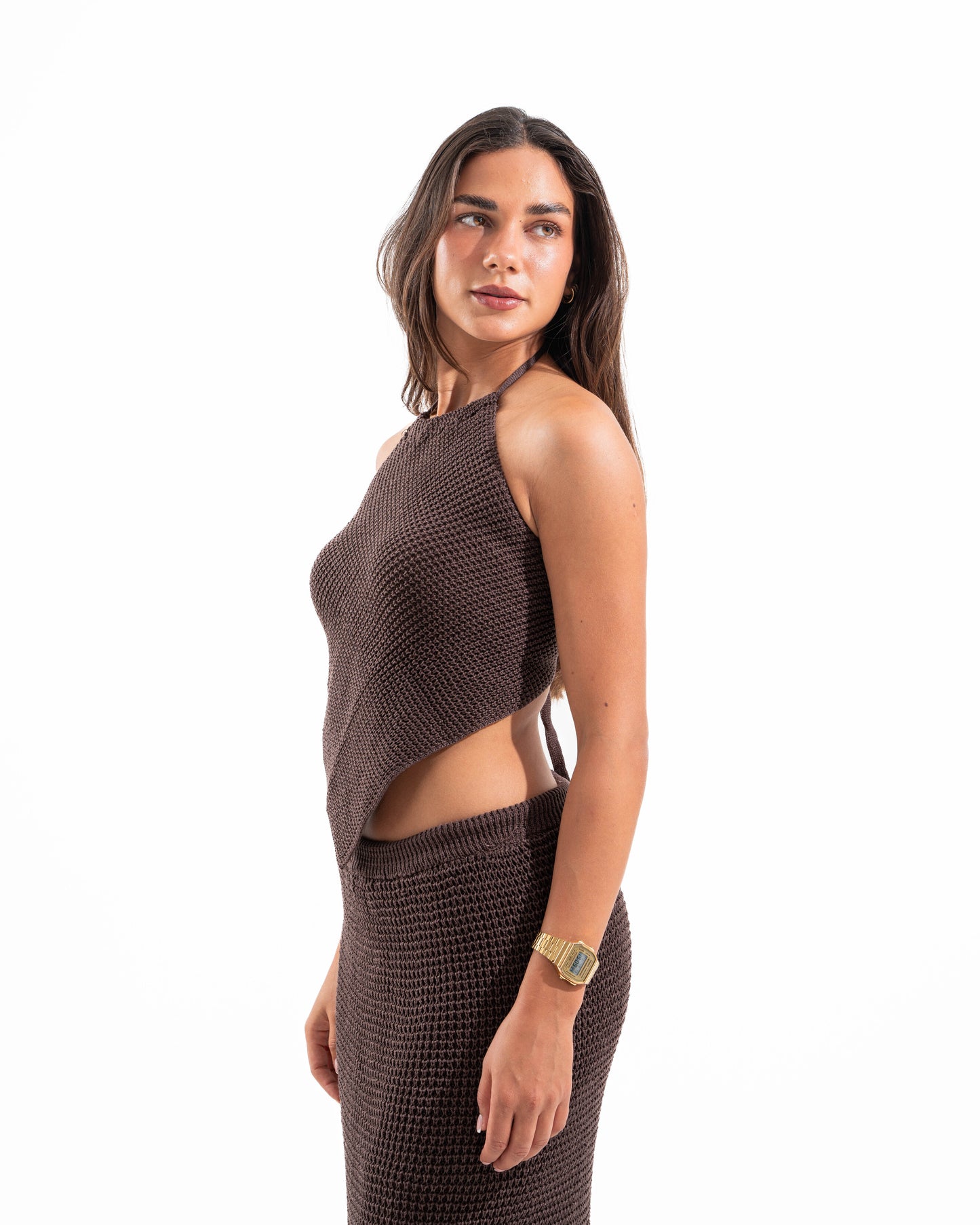 Diamond Knitted Top in Brown