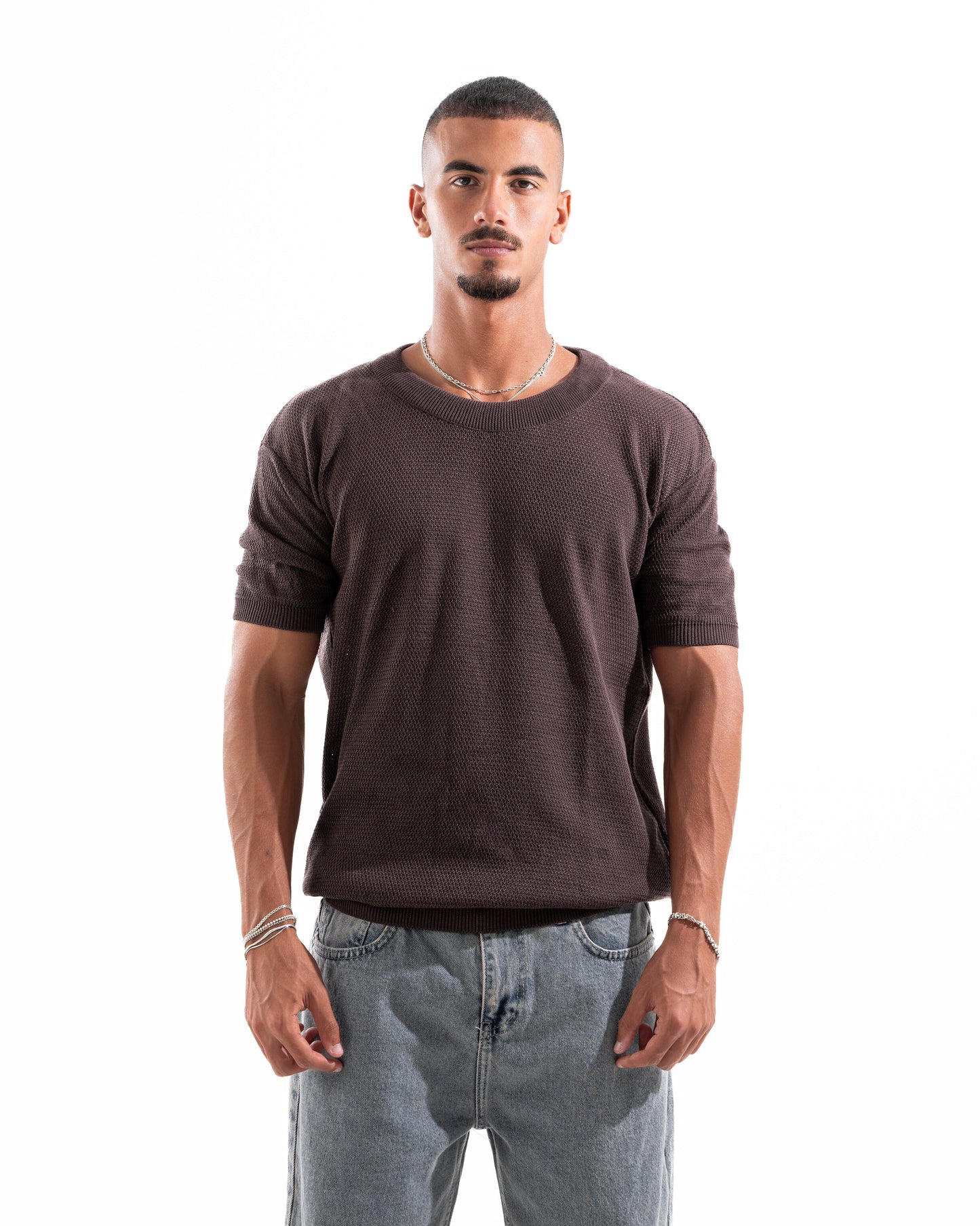 Dotted Knit Tee in Brown
