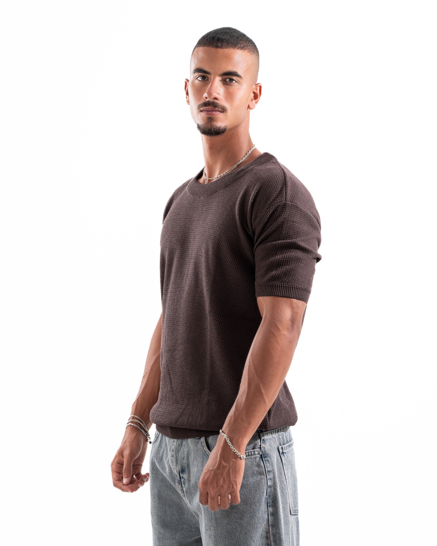 Dotted Knit Tee in Brown