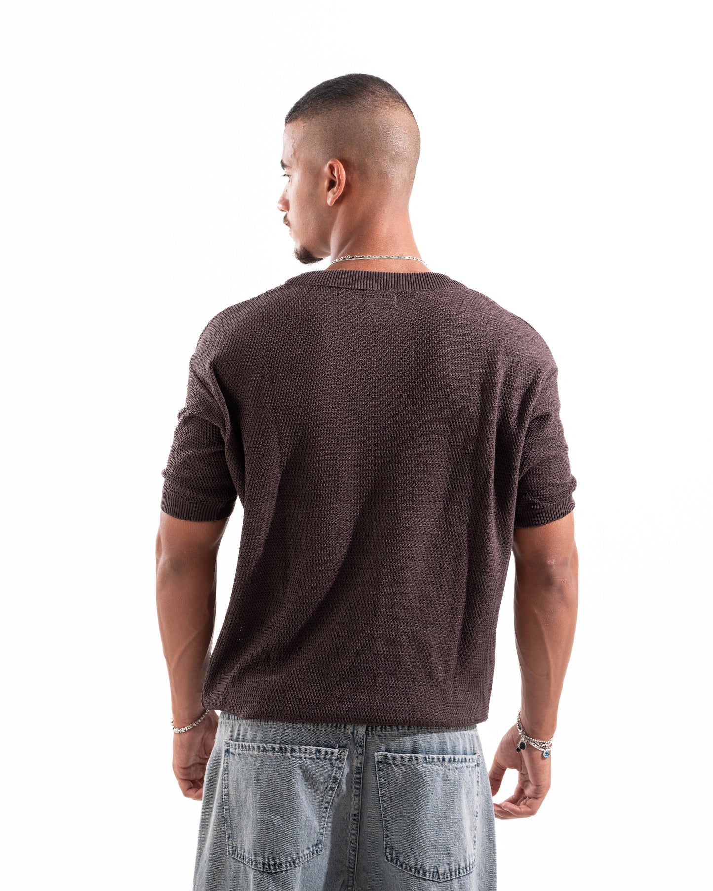 Dotted Knit Tee in Brown