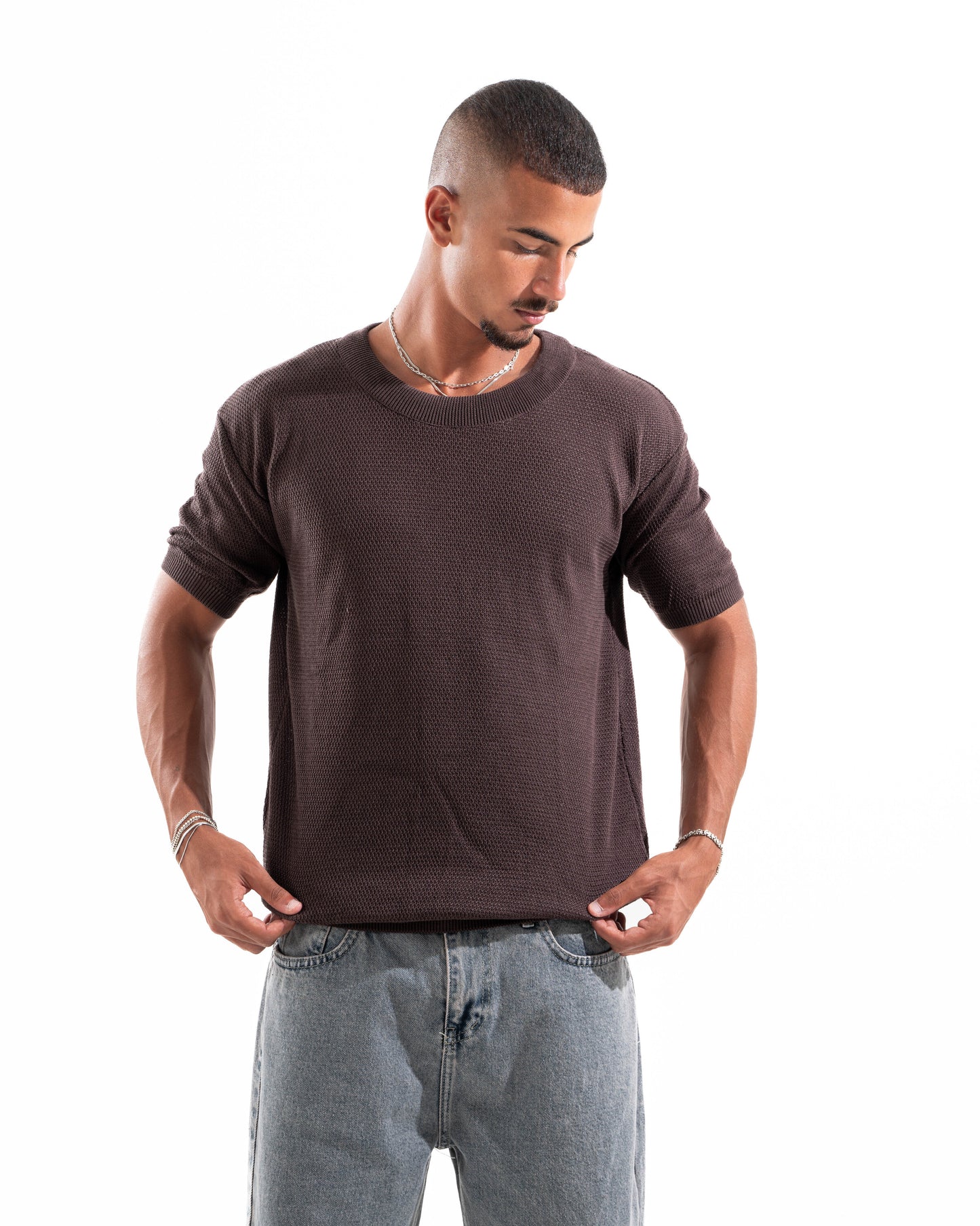 Dotted Knit Tee in Brown