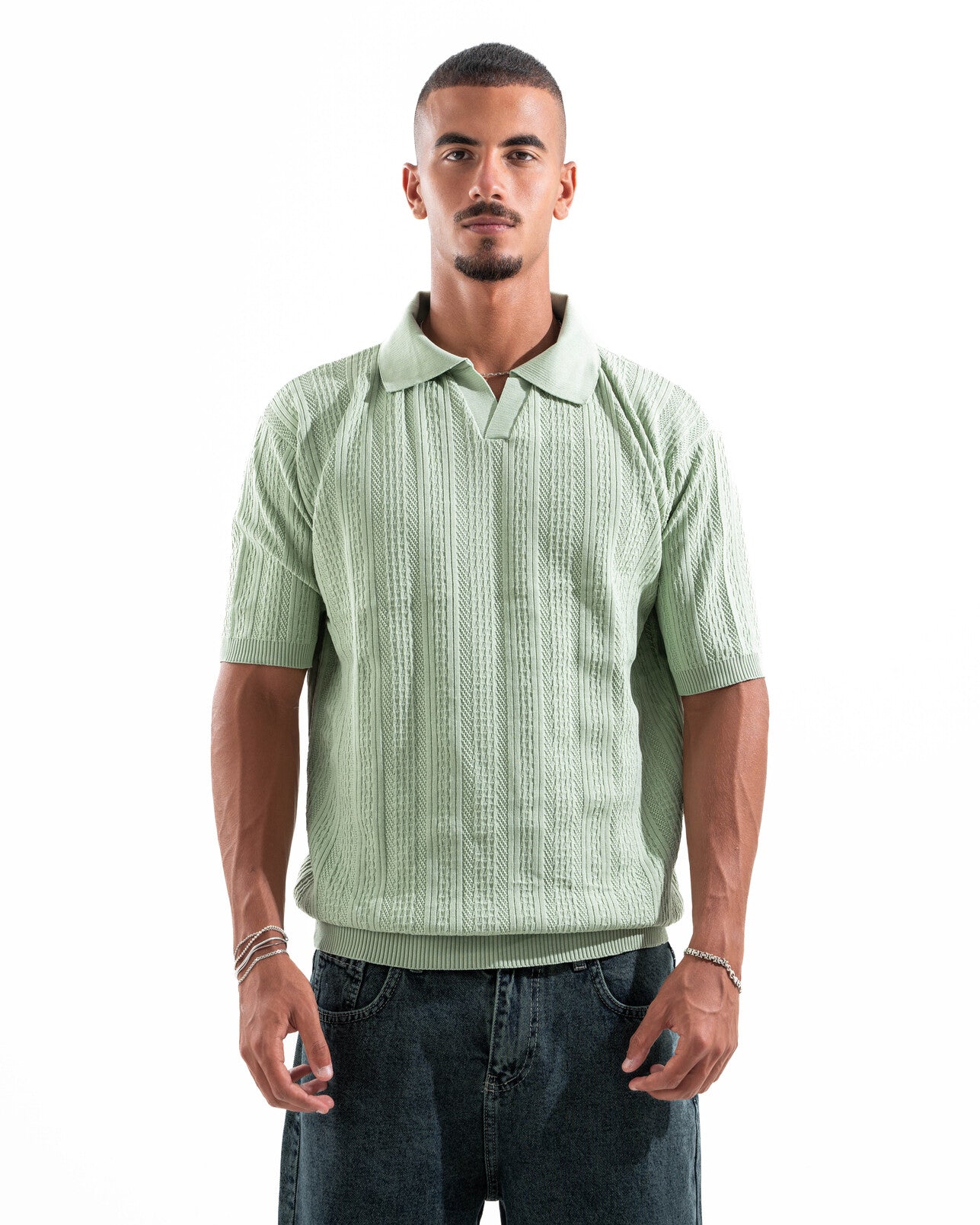 Pistachio Patterned Knit Polo