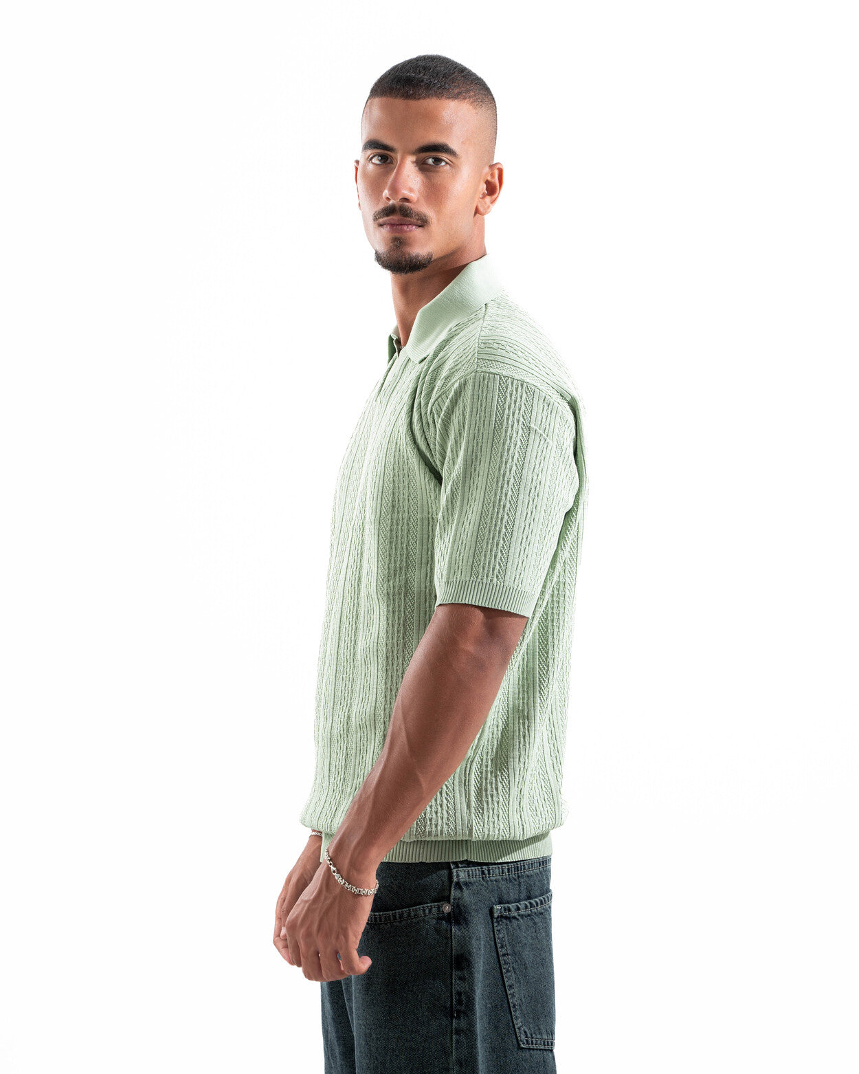 Pistachio Patterned Knit Polo
