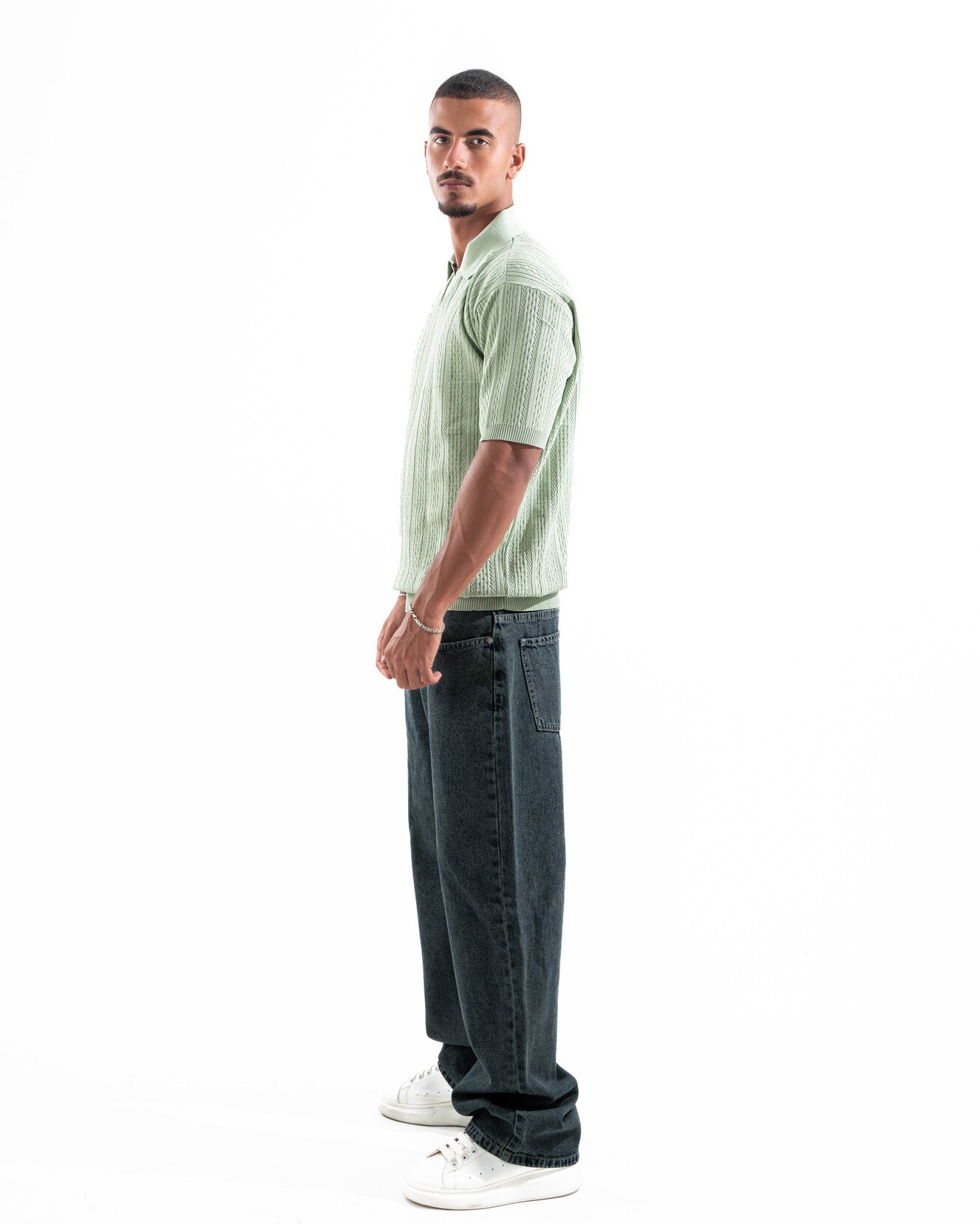Pistachio Patterned Knit Polo