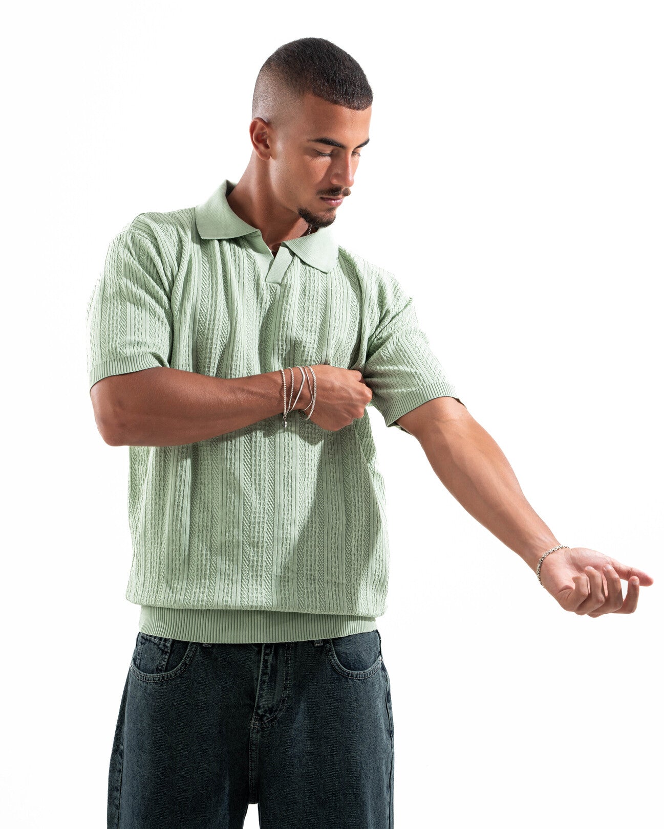 Pistachio Patterned Knit Polo