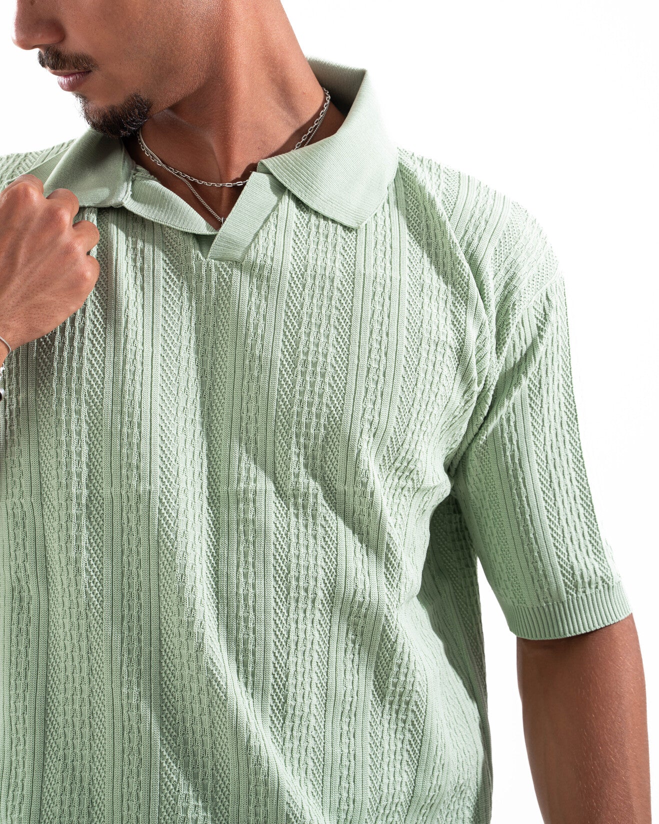 Pistachio Patterned Knit Polo