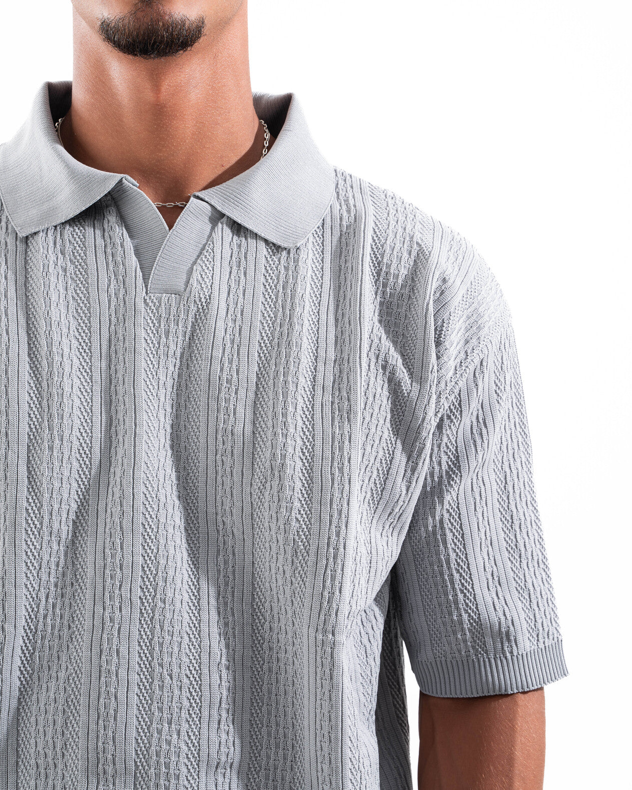 Grey Patterned Knit Polo