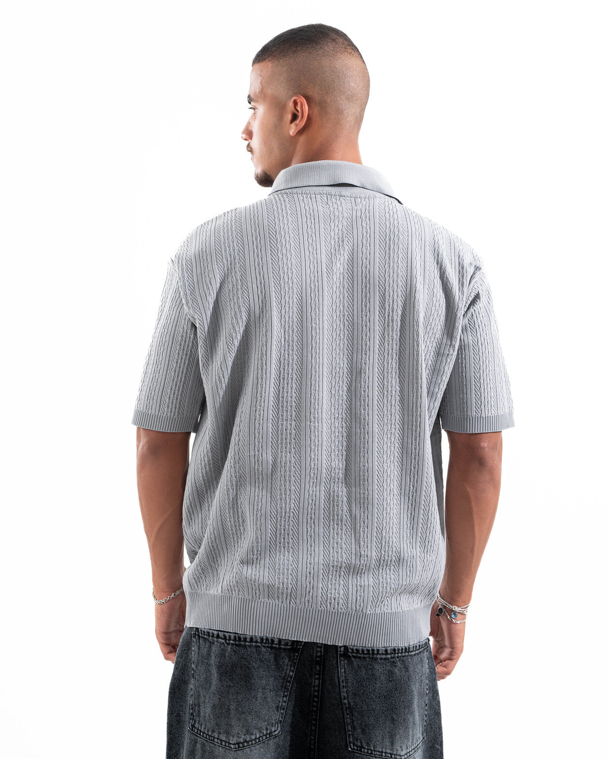 Grey Patterned Knit Polo