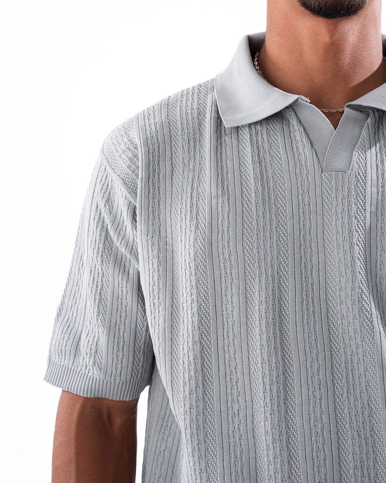 Grey Patterned Knit Polo
