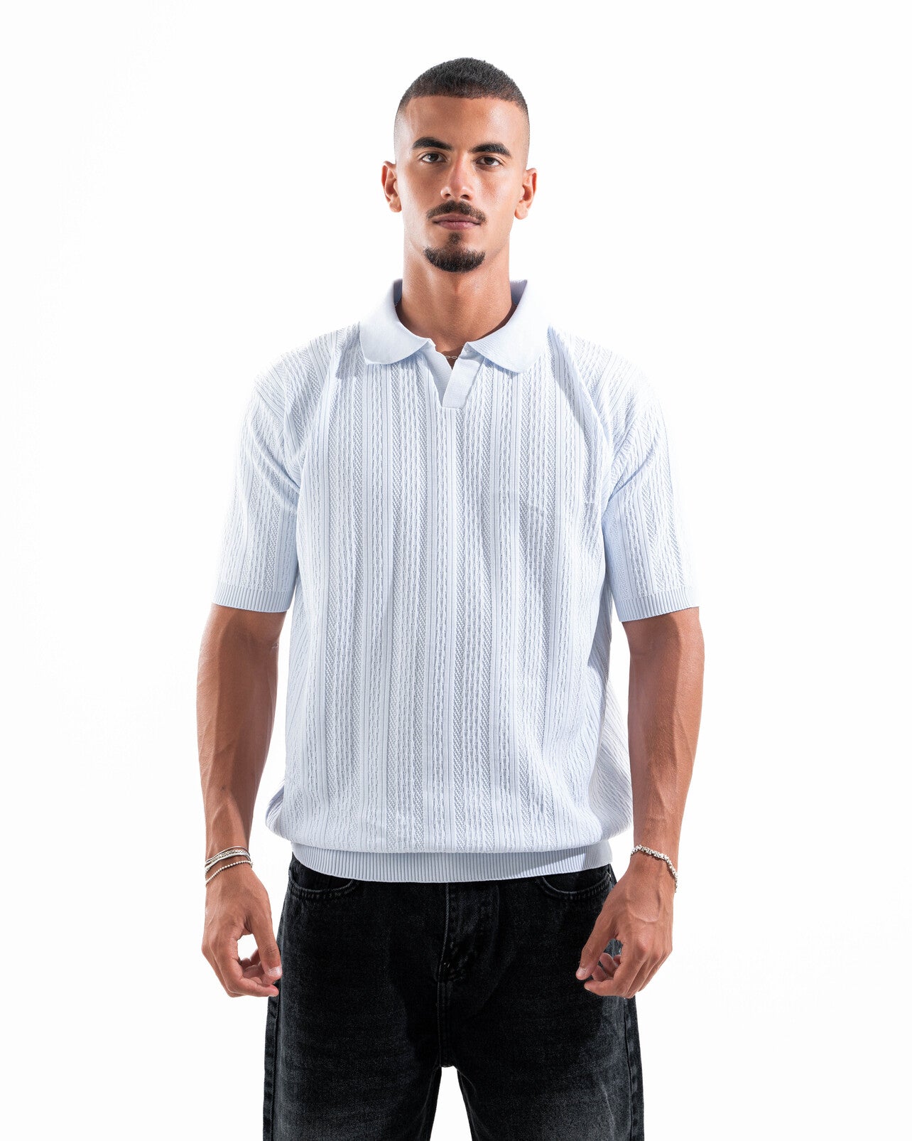 Sky Blue Patterned Knit Polo