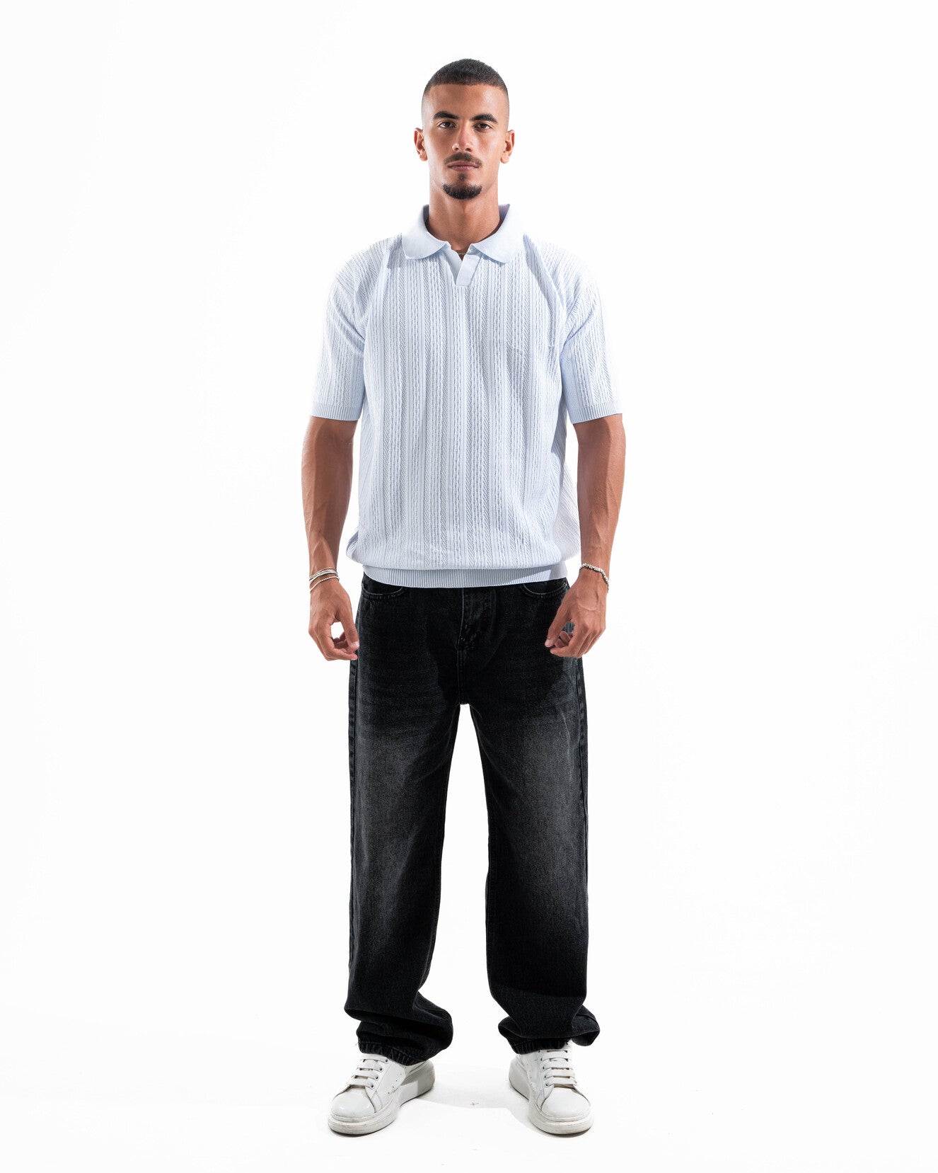 Sky Blue Patterned Knit Polo