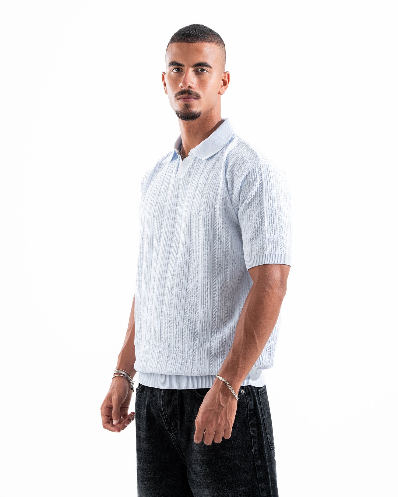 Sky Blue Patterned Knit Polo