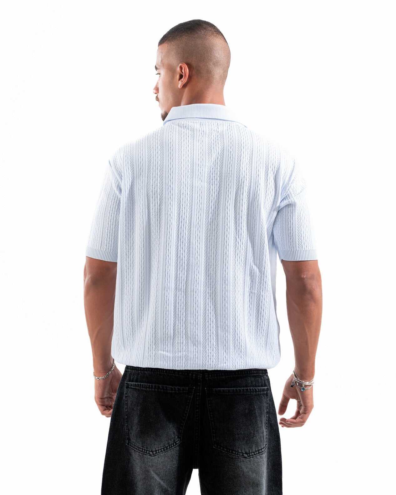 Sky Blue Patterned Knit Polo