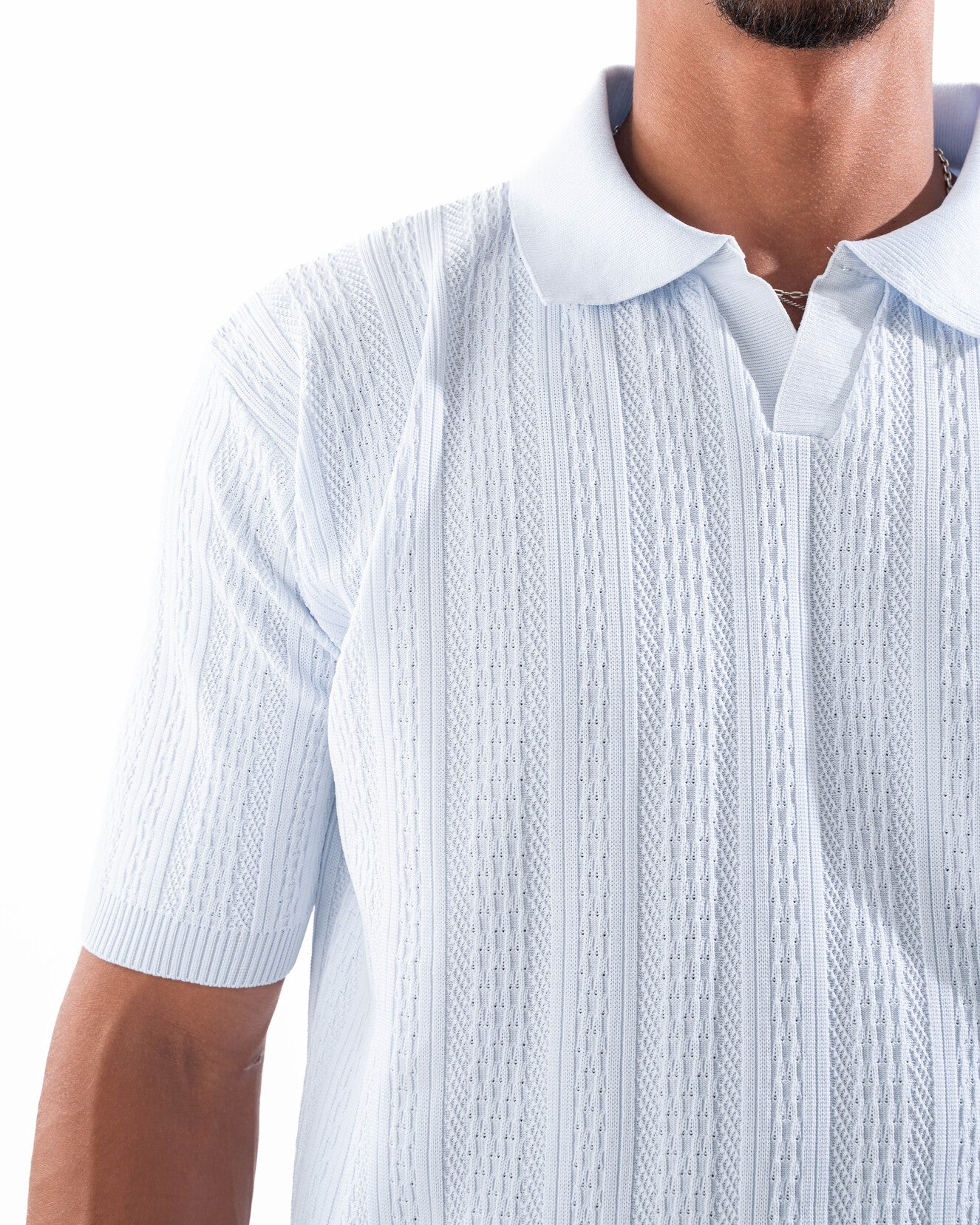 Sky Blue Patterned Knit Polo