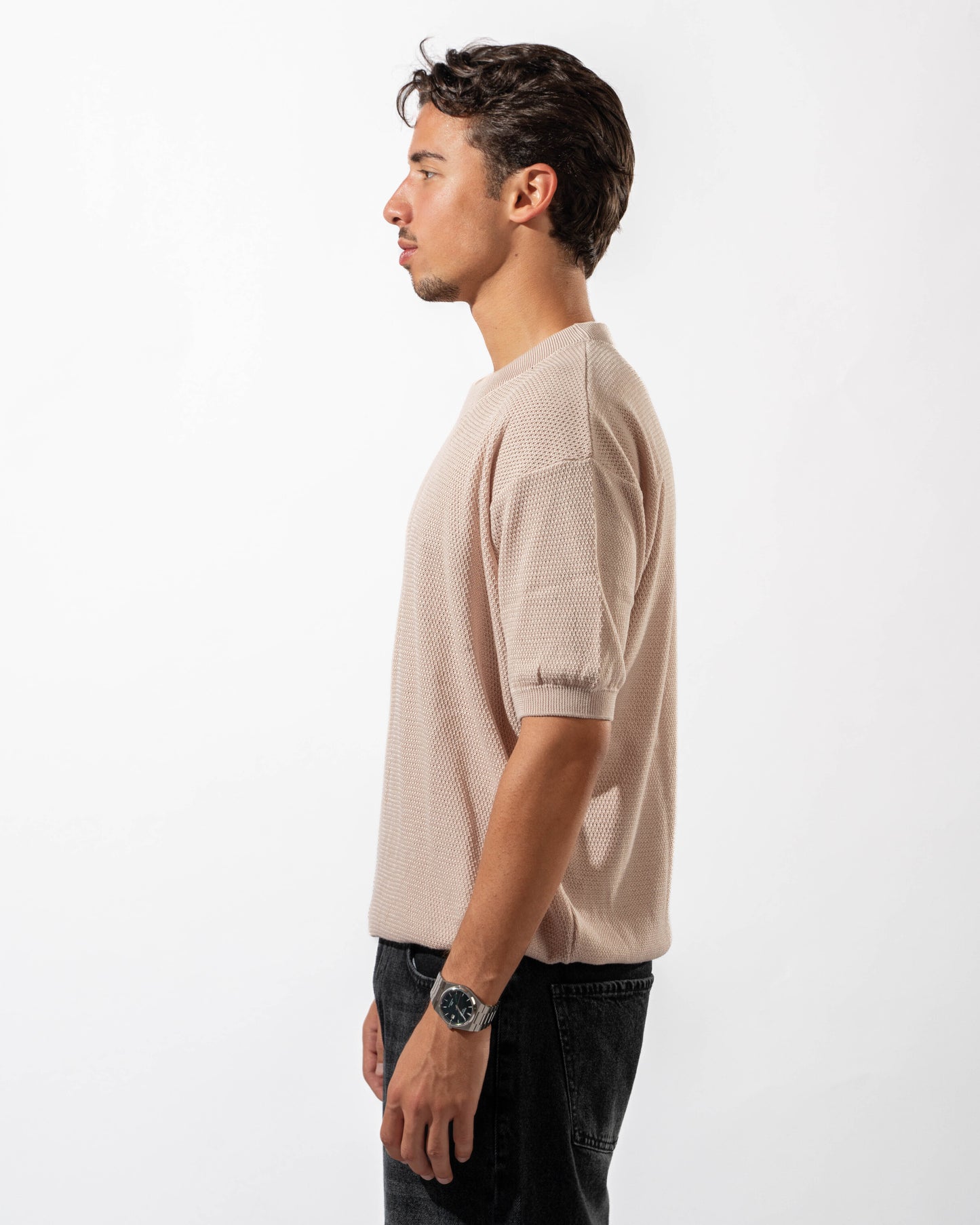 Dotted Knit Tee in Beige
