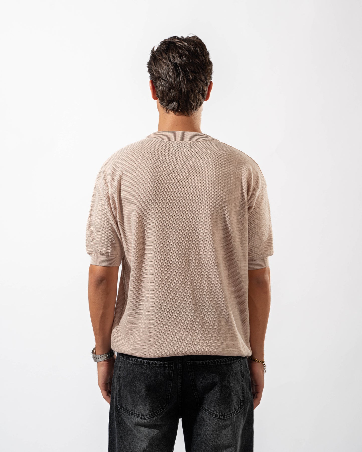 Dotted Knit Tee in Beige