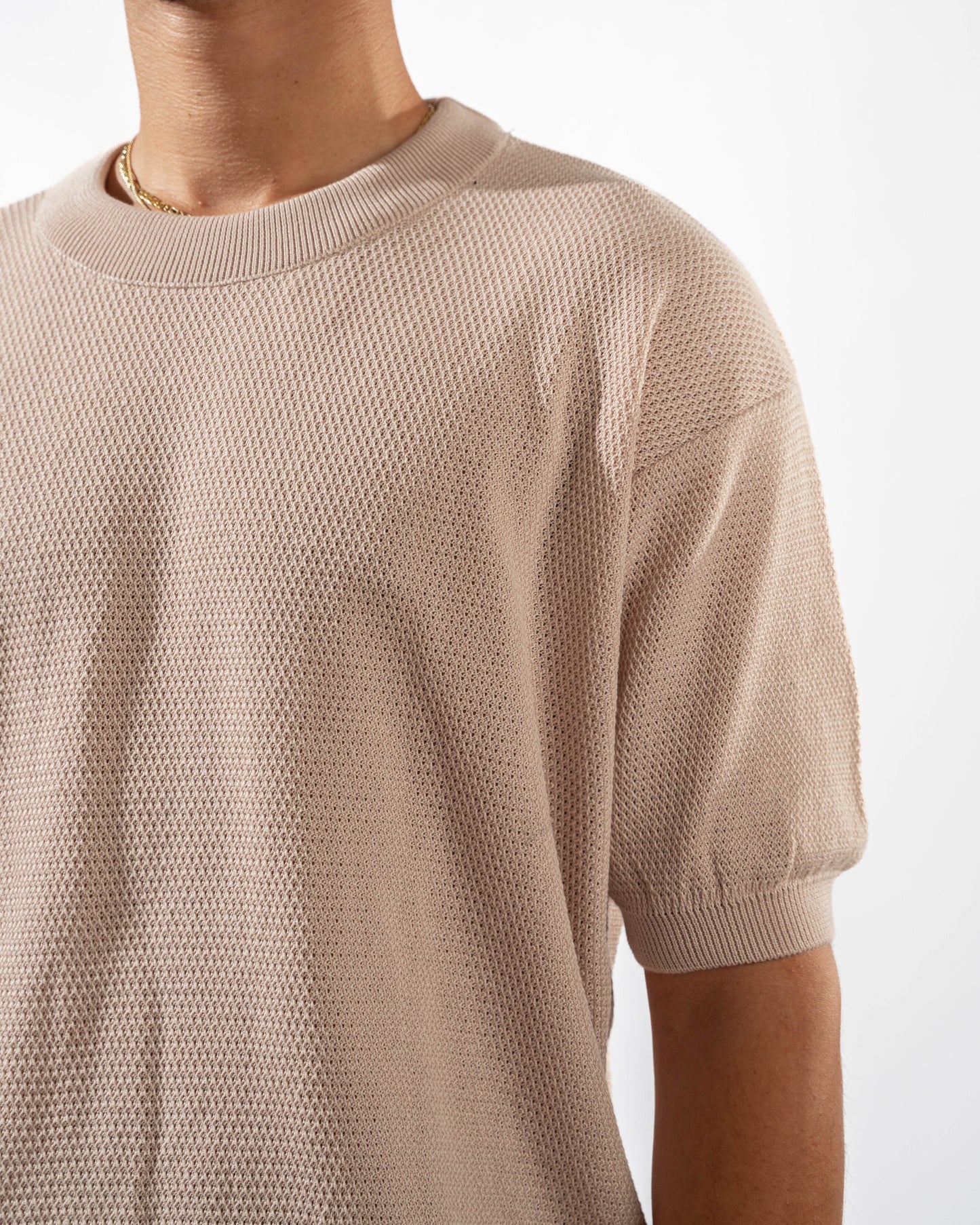 Dotted Knit Tee in Beige