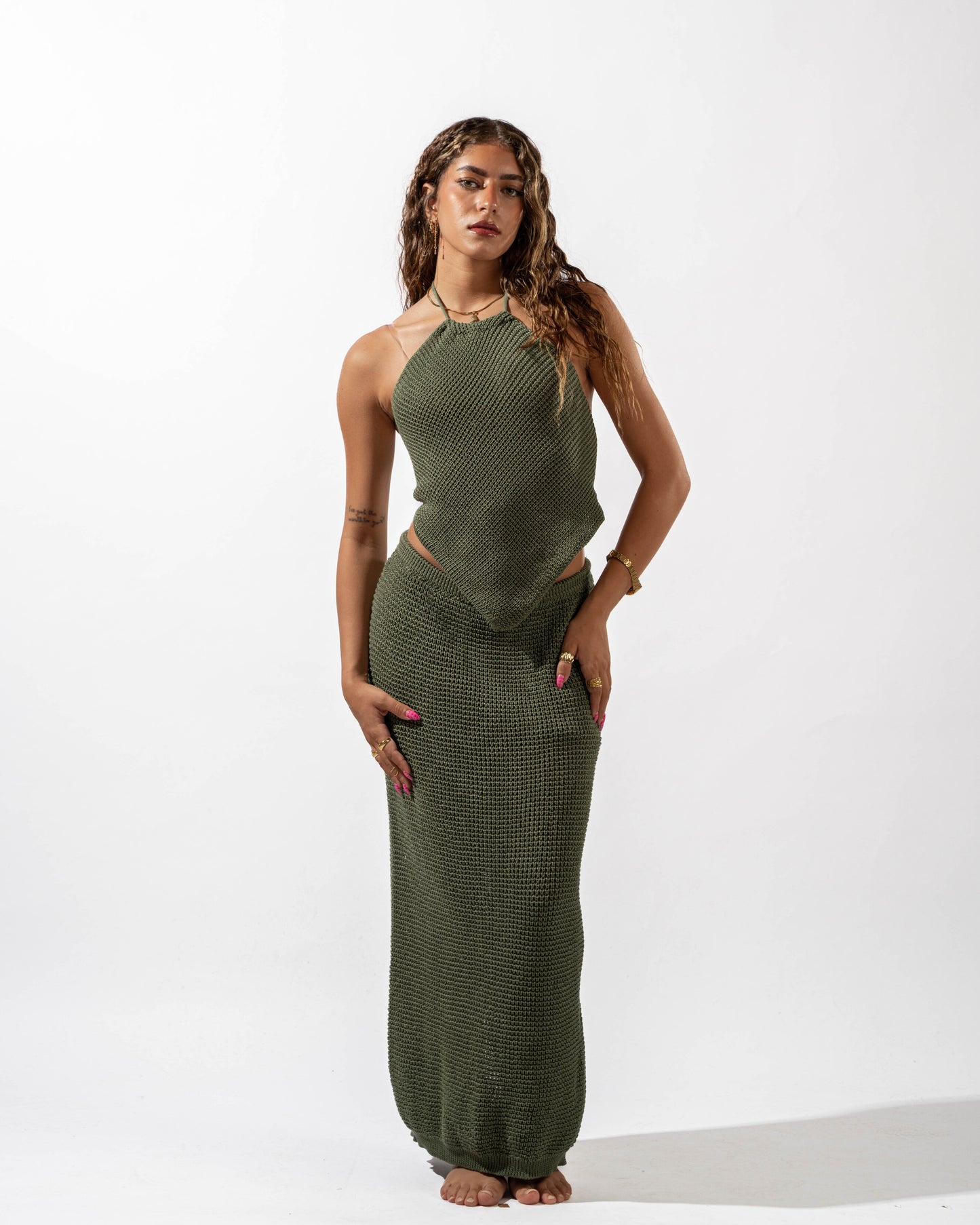 Knitted Skirt in Olive