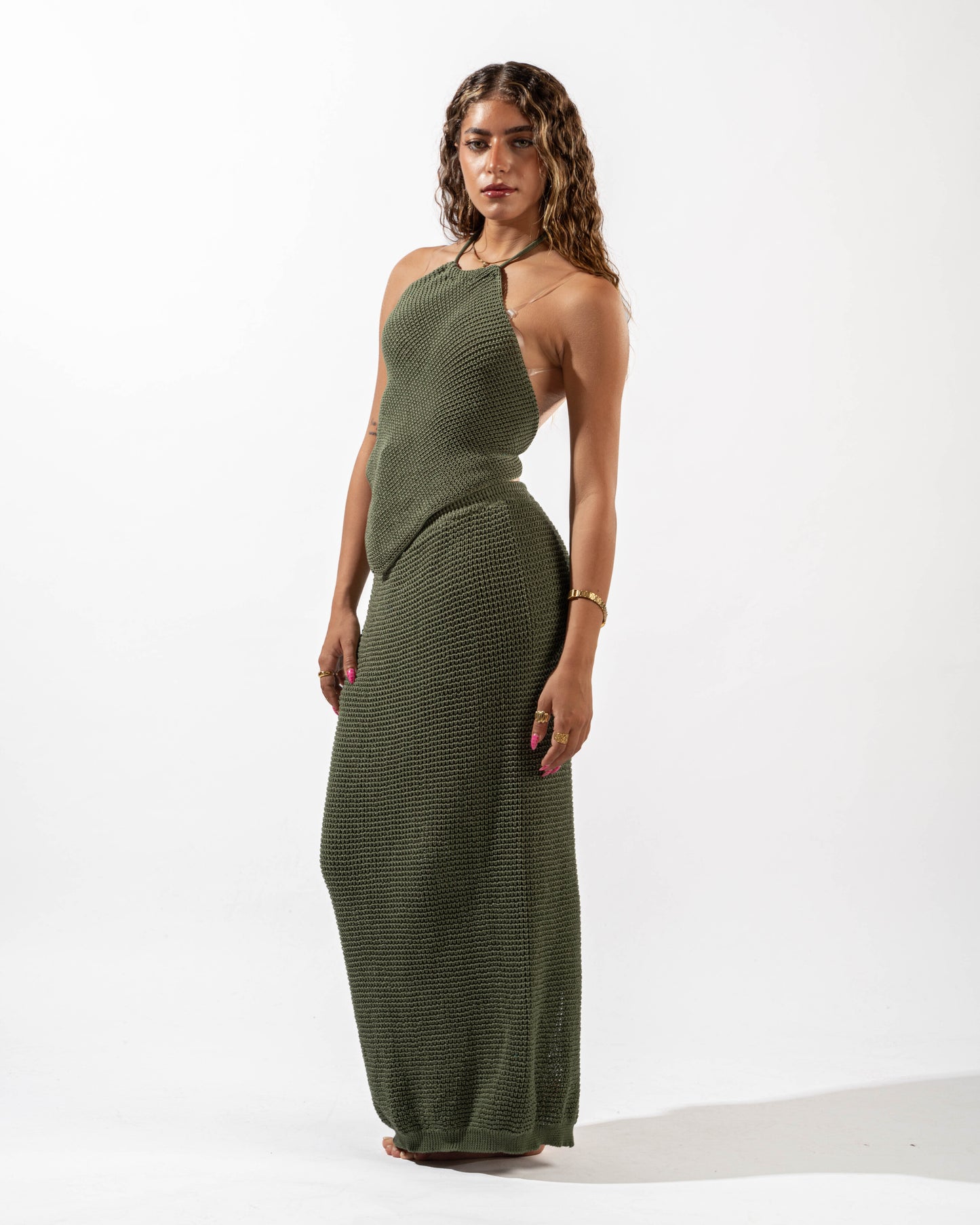 Knitted Skirt in Olive