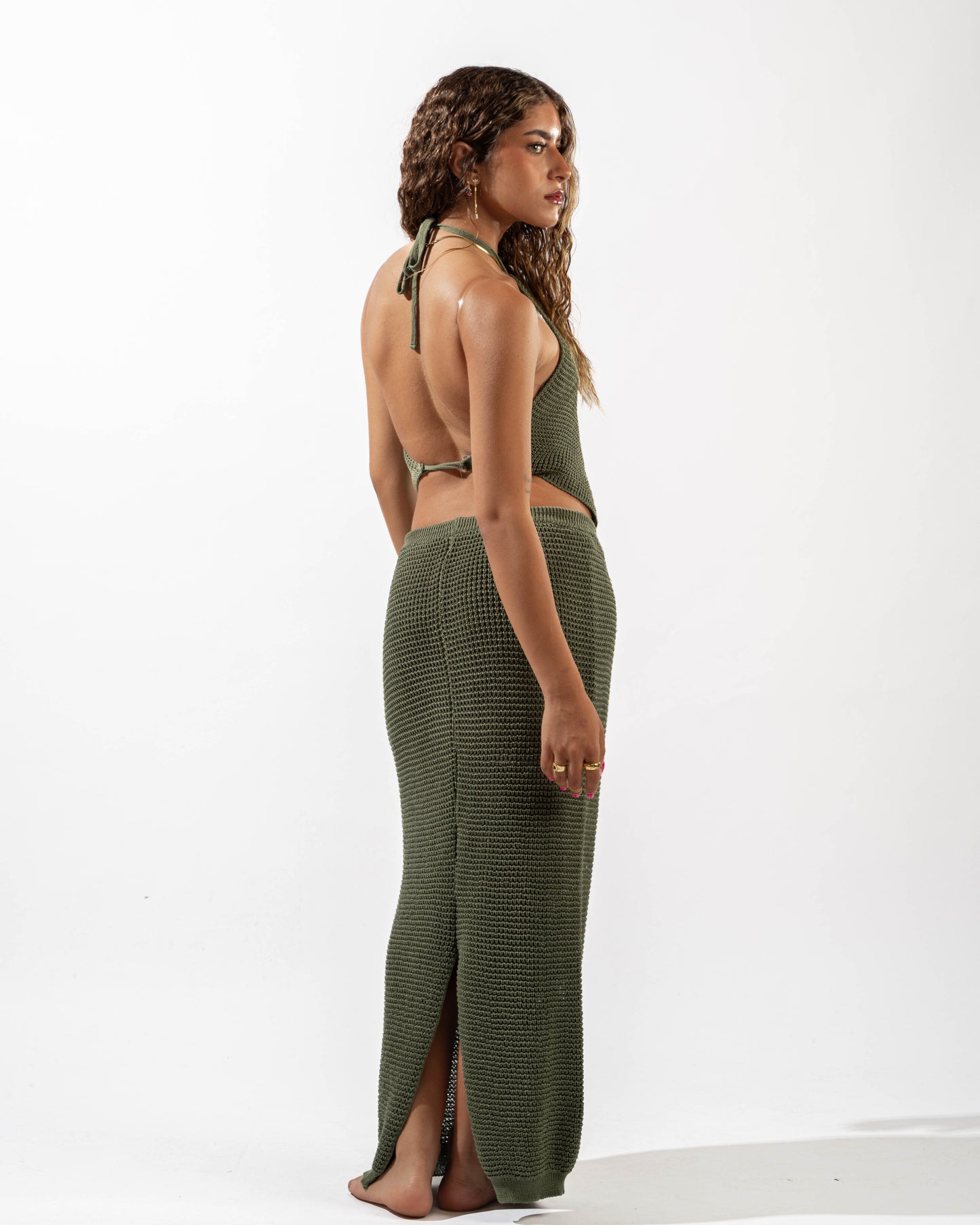 Diamond Knitted Top in Olive
