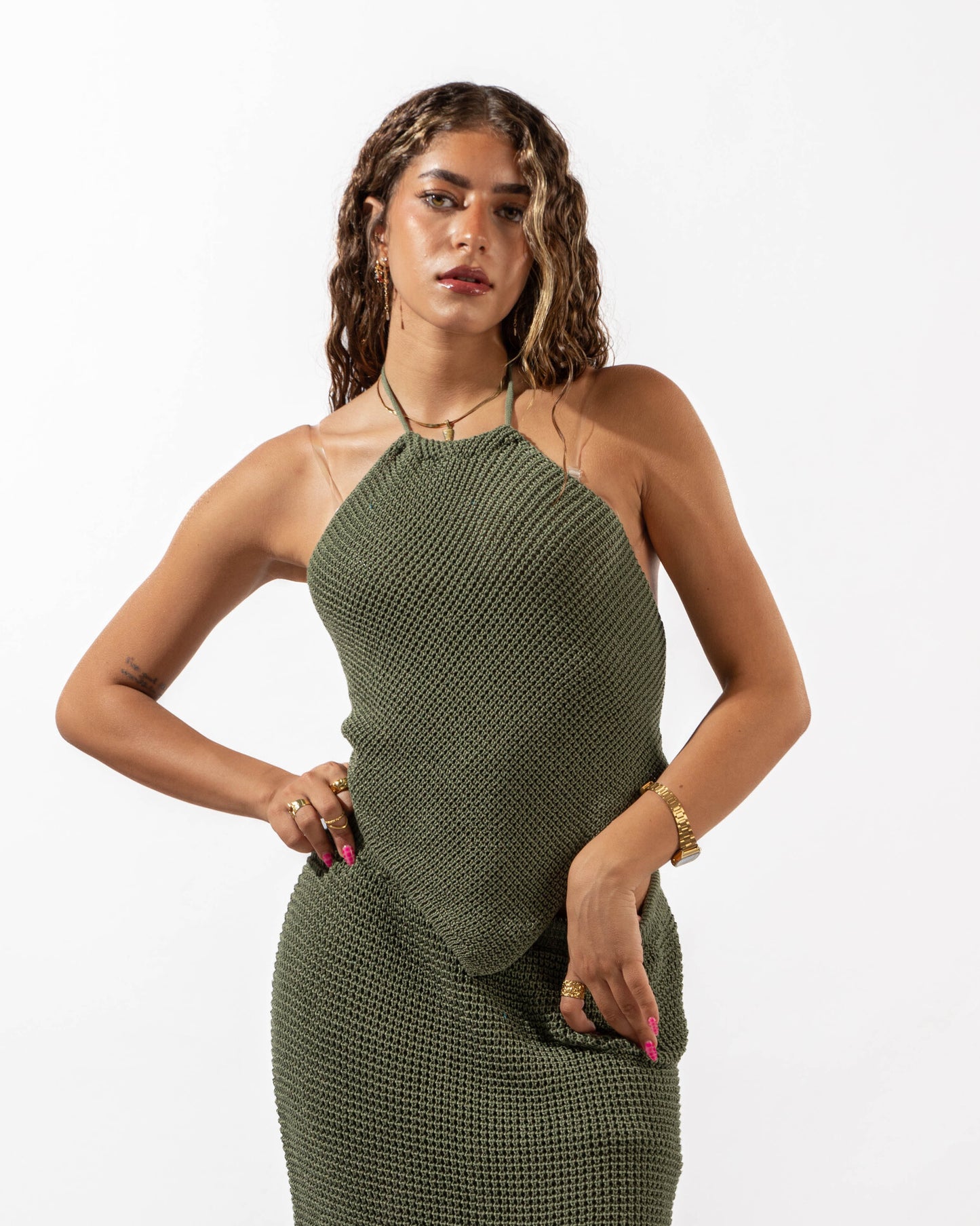 Diamond Knitted Top in Olive