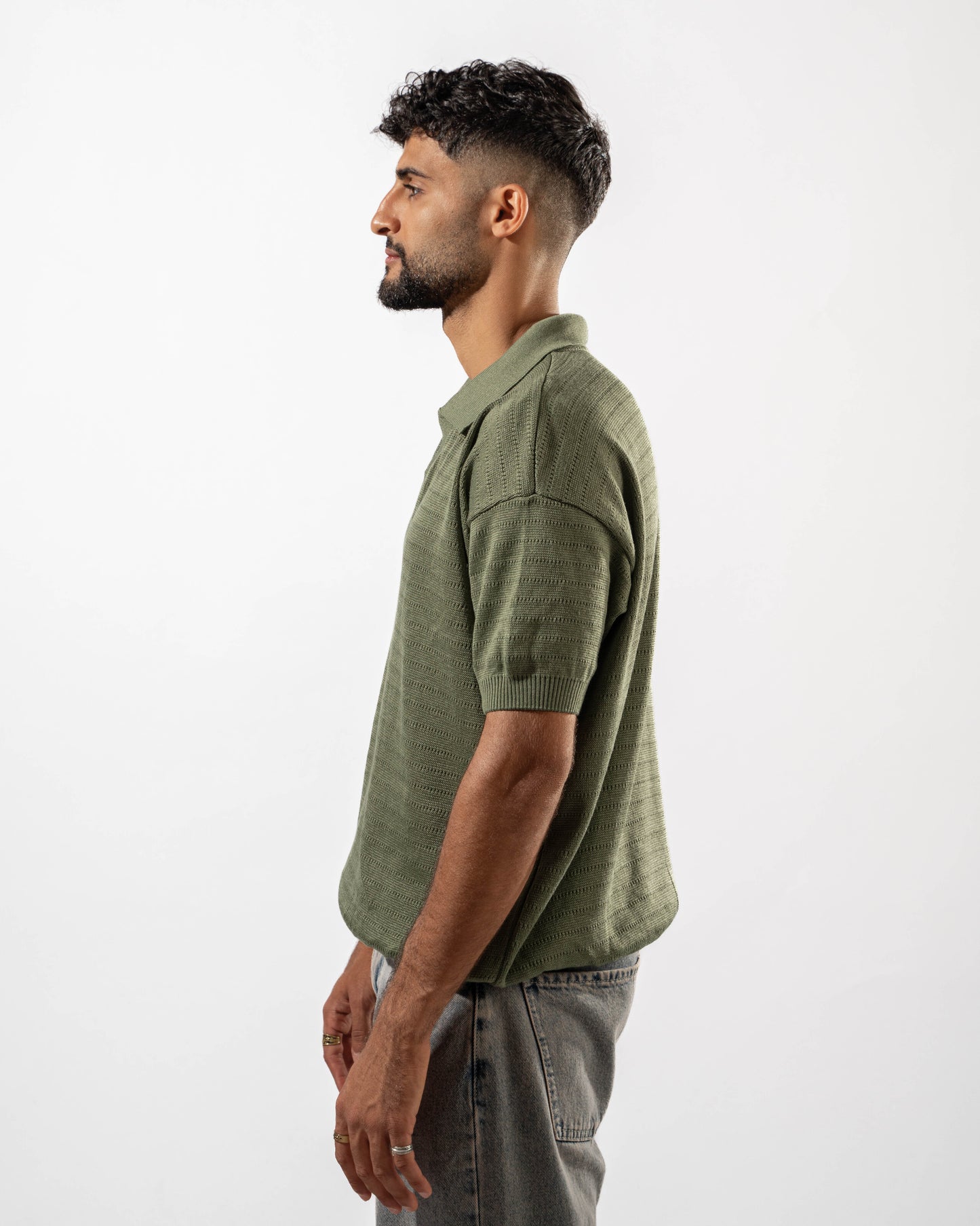 Dotted Knit Polo in Olive
