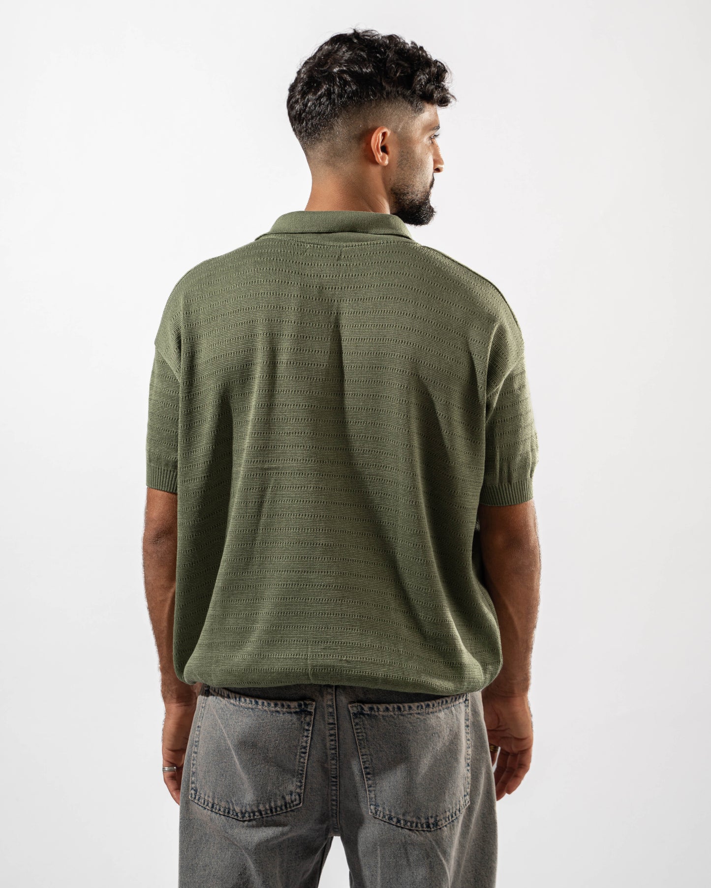 Dotted Knit Polo in Olive