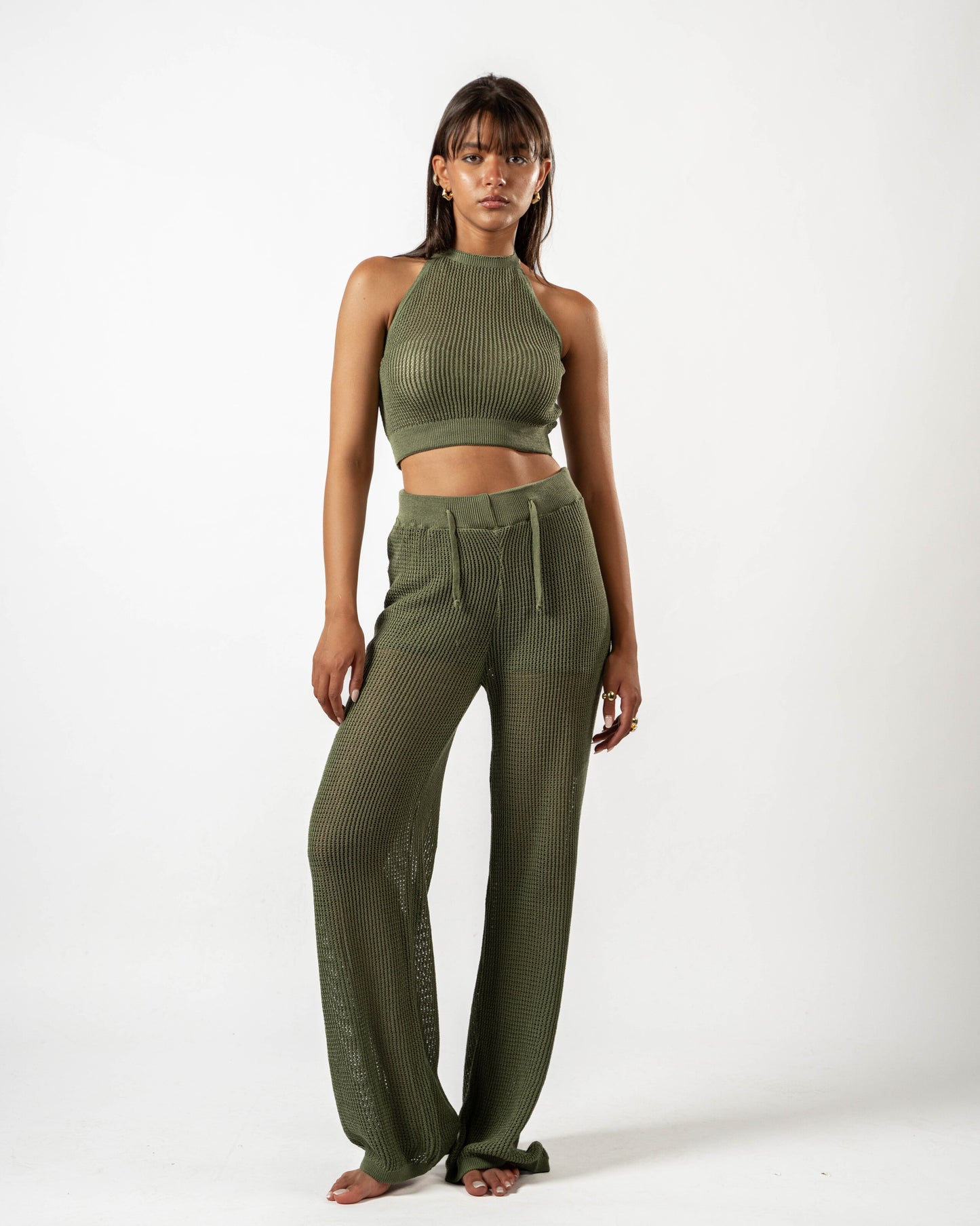 Knitted Crop Top in Olive
