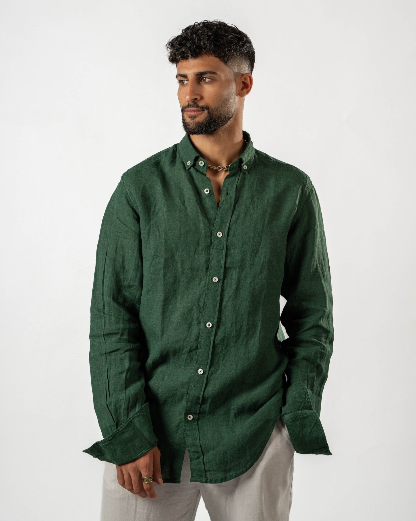 Dark Green Linen Shirt