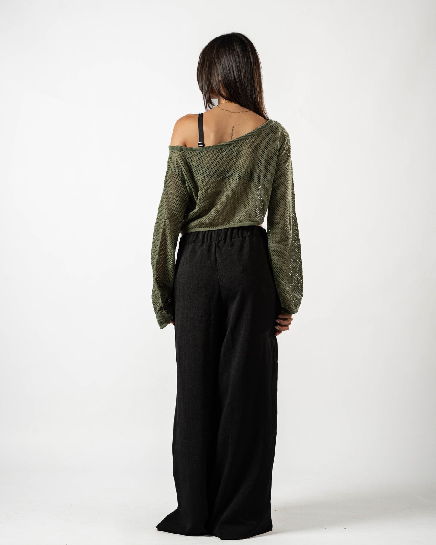 Olive Fishnet Top