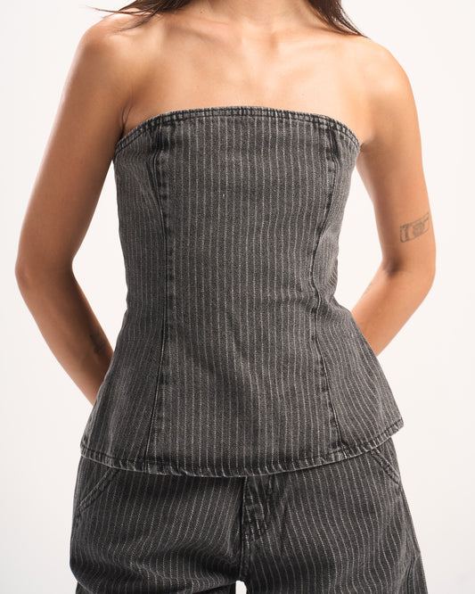 DARK GREY STRIPED DENIM CORSET