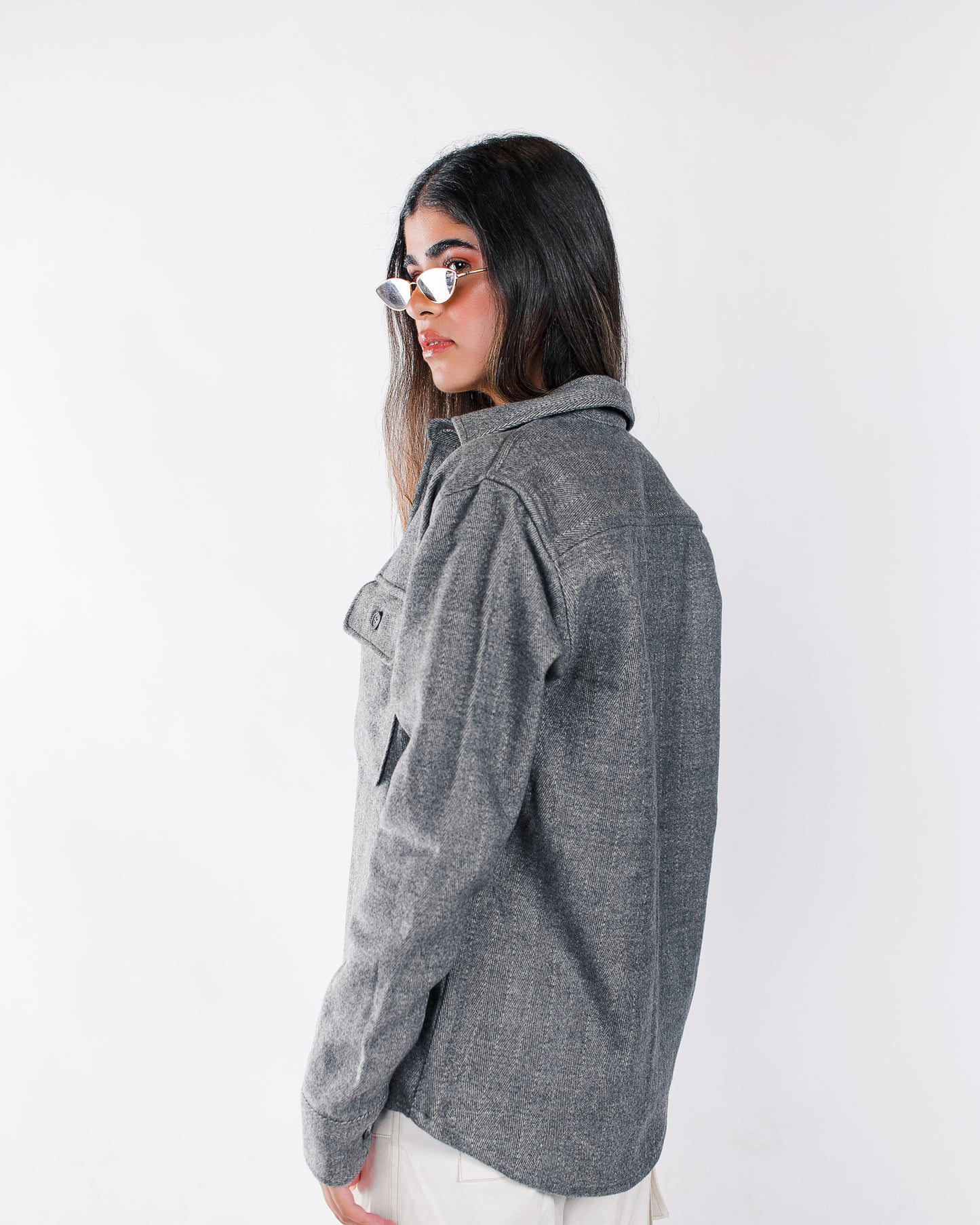 Dark Grey Twill Shacket