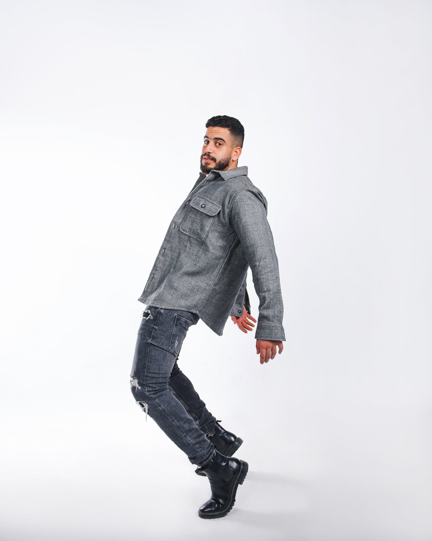 Dark Grey Twill Shacket