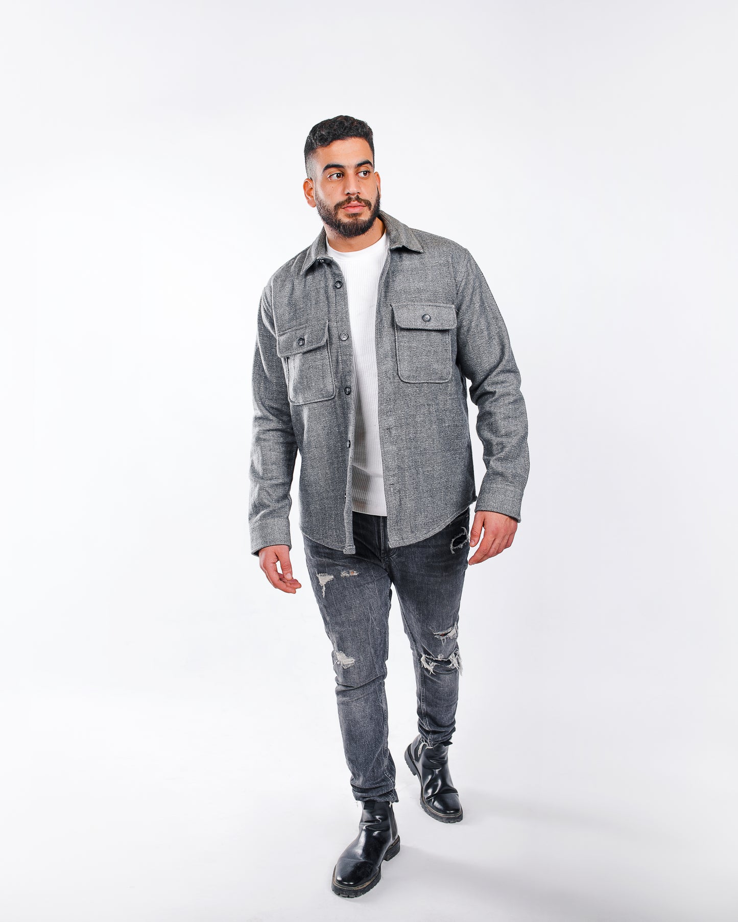 Dark Grey Twill Shacket