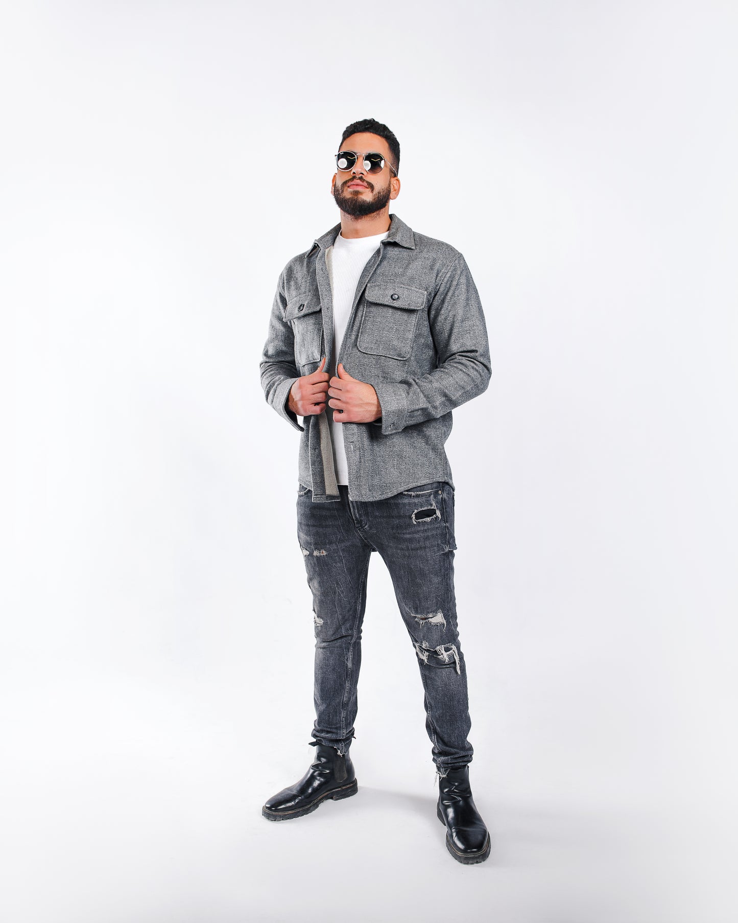 Dark Grey Twill Shacket