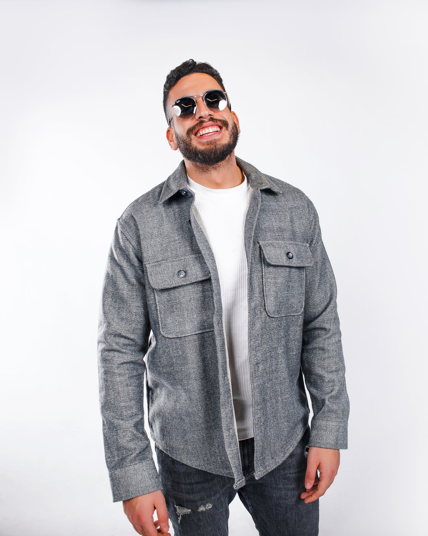 Dark Grey Twill Shacket