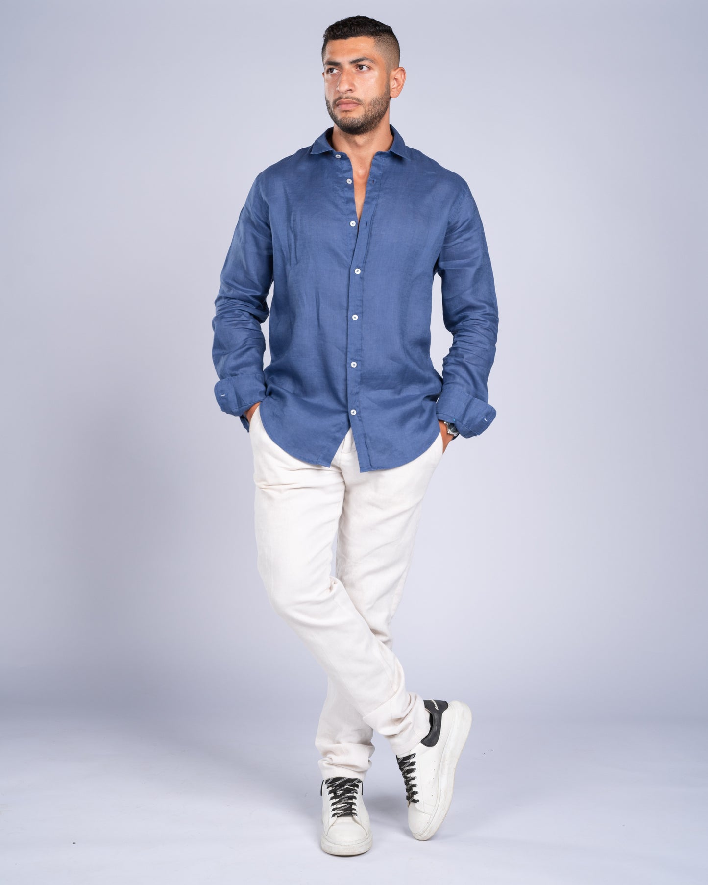 Navy Blue Linen Shirt