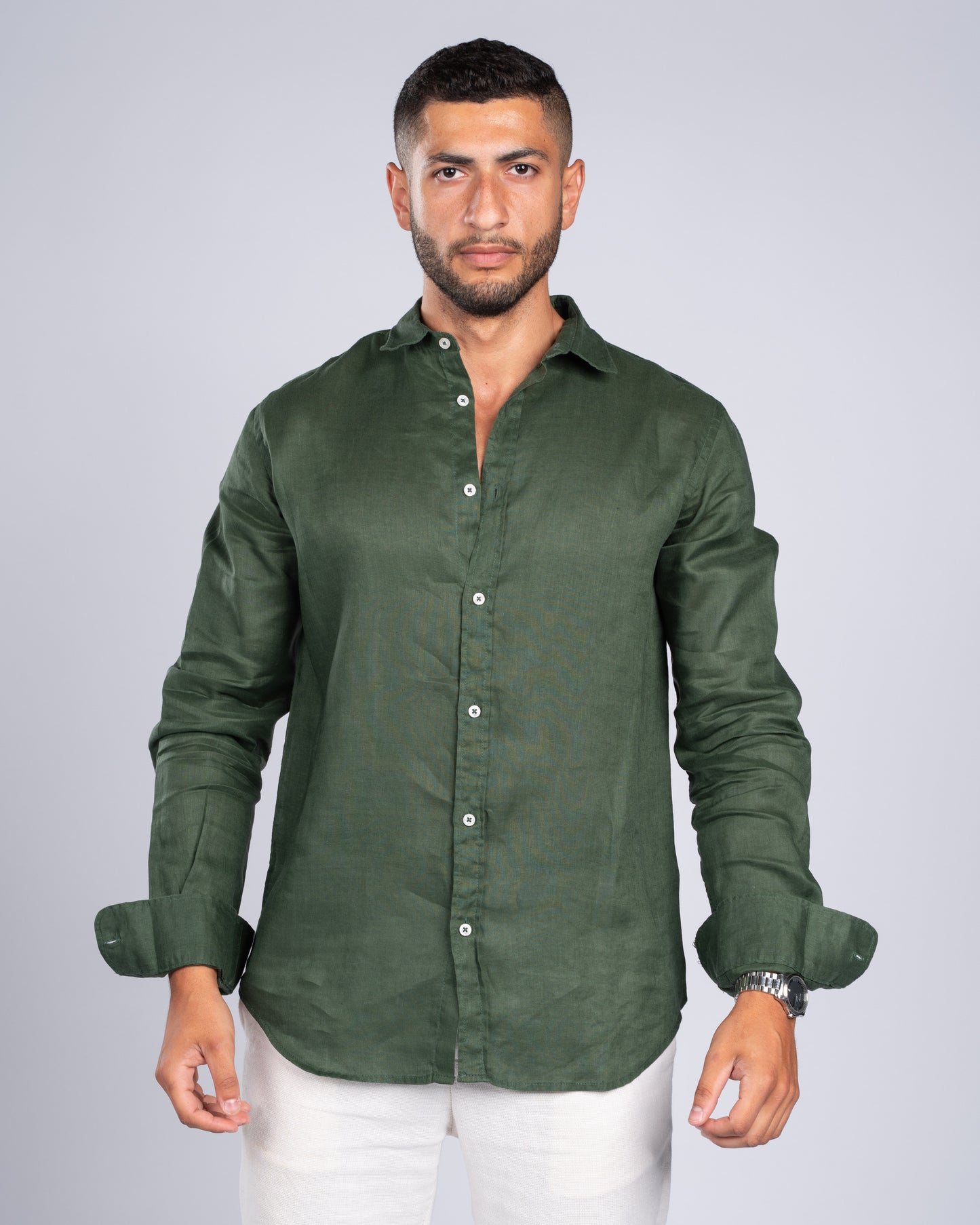 Olive Green Linen Shirt