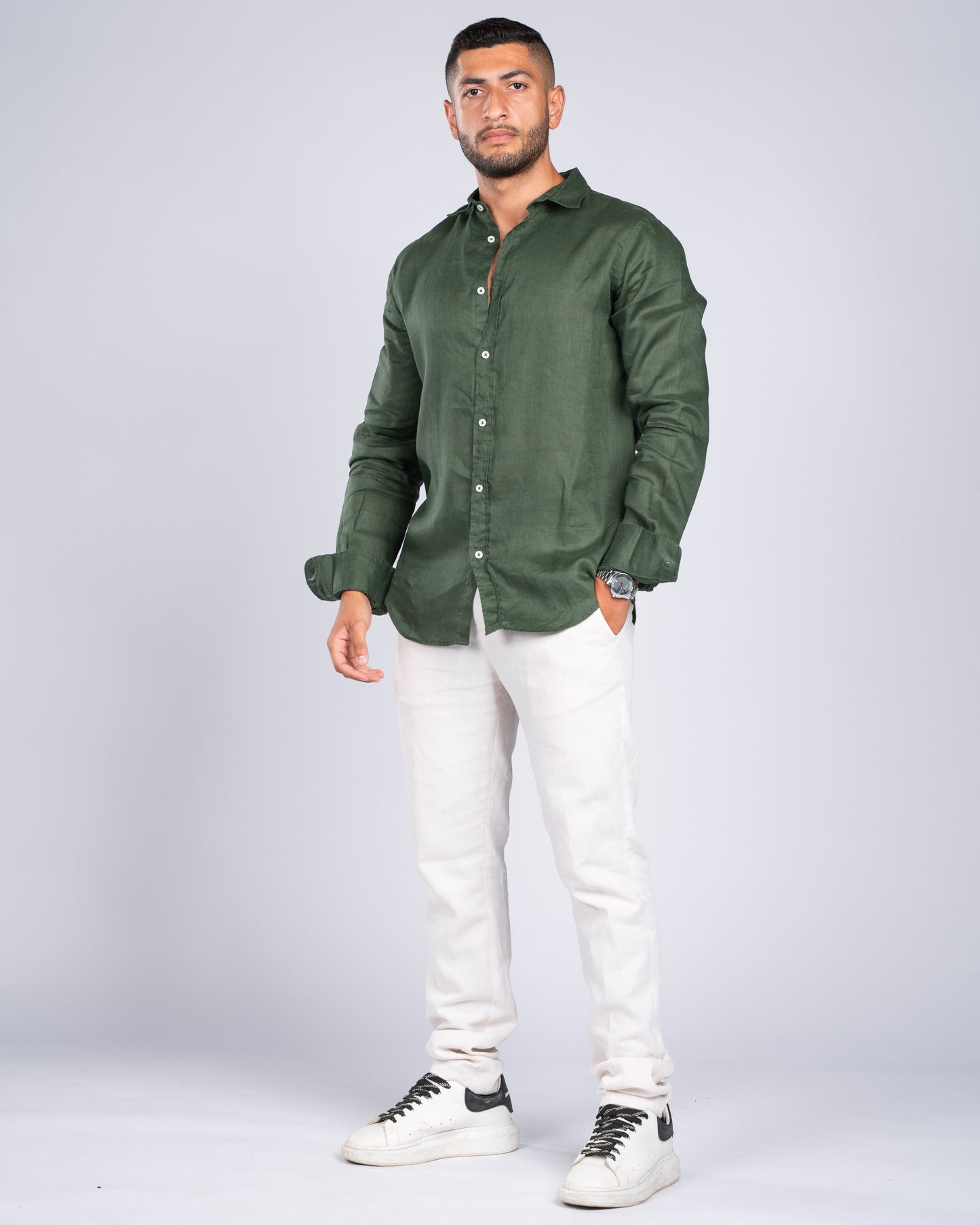 Olive Green Linen Shirt