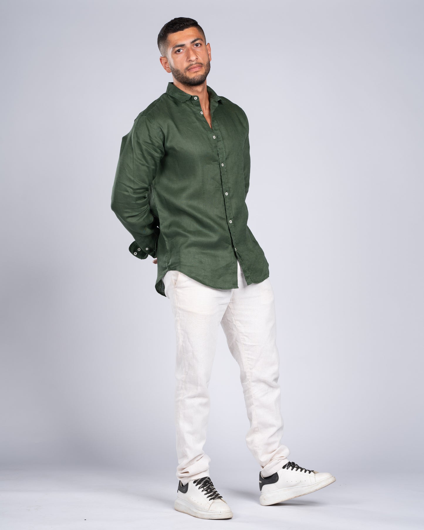 Olive Green Linen Shirt