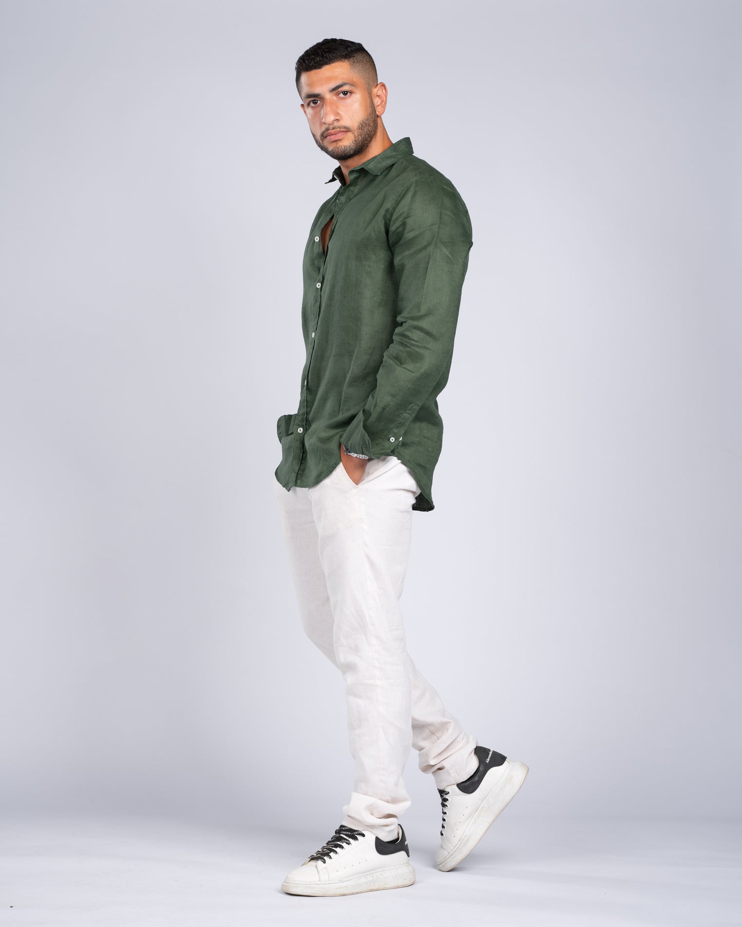 Olive Green Linen Shirt