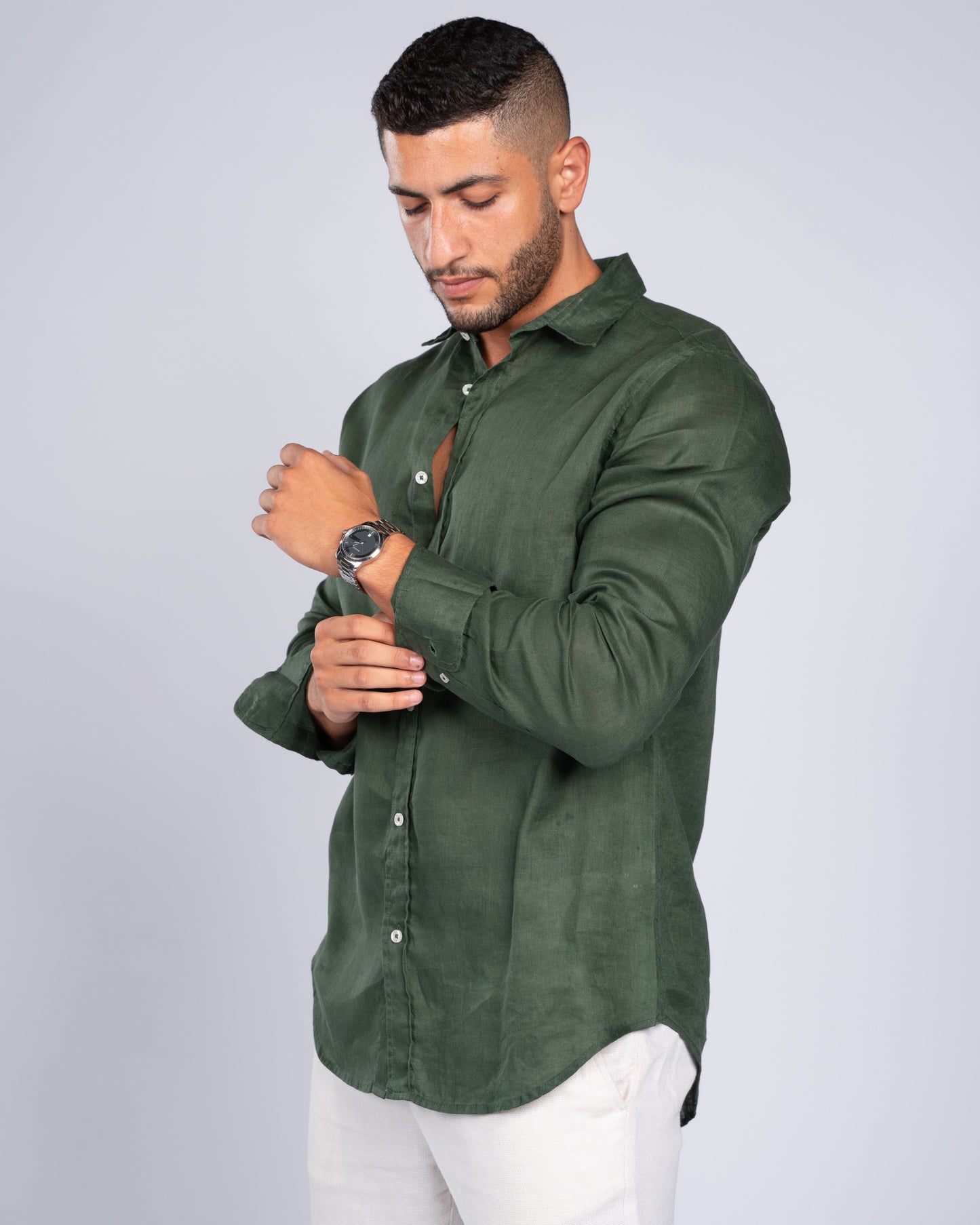 Olive Green Linen Shirt