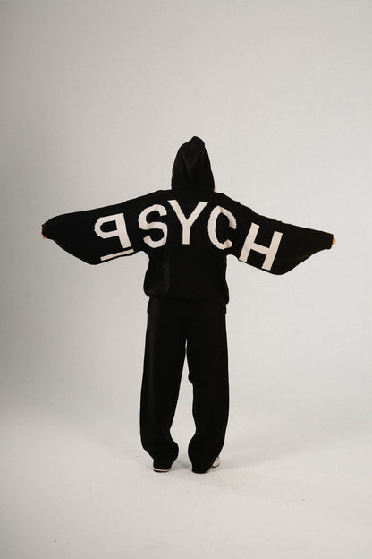PSYCH BLACK KNITTED HOODIE