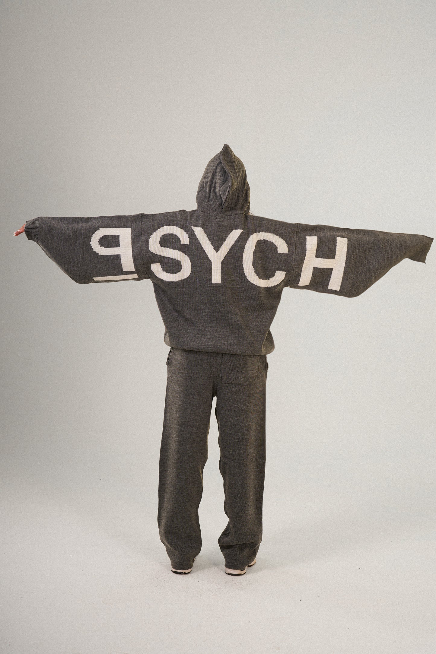 PSYCH GREY KNITTED HOODIE