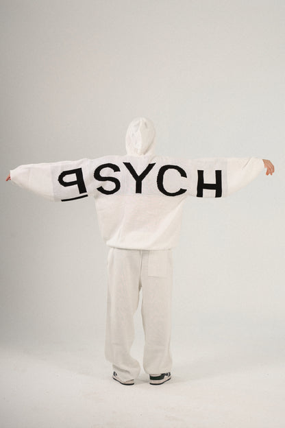 PSYCH WHITE KNITTED HOODIE