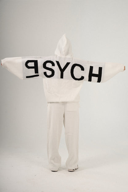 PSYCH WHITE KNITTED HOODIE