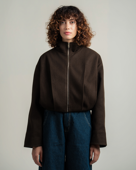 Brown Wool Bomber Jacket