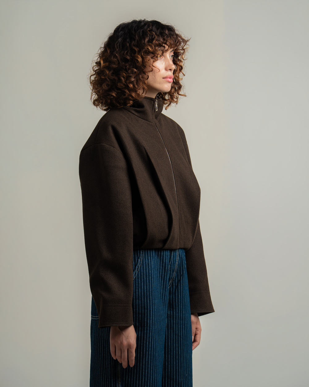 Brown Wool Bomber Jacket