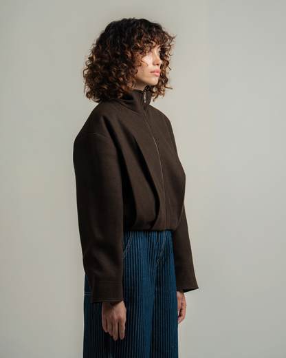 Brown Wool Bomber Jacket