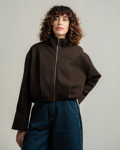Brown Wool Bomber Jacket